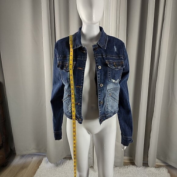 Baby Phat Womens Dark Blue Wash Distressed Customized Cotton Denim Jacket Size L - Picture 5 of 11